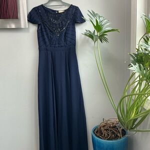 Frock and Frill Navy Embellished Evening Gown